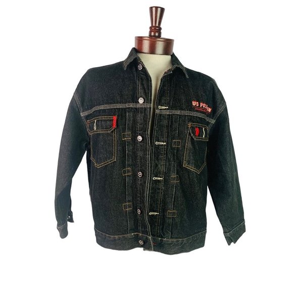 Medium U.S. Polo Association Men's Black Embroidered Jean Jacket 100% Cotton - Picture 2 of 9
